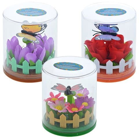 Solar-Powered Fluttering Plastic Butterflies in Plastic Terrariums