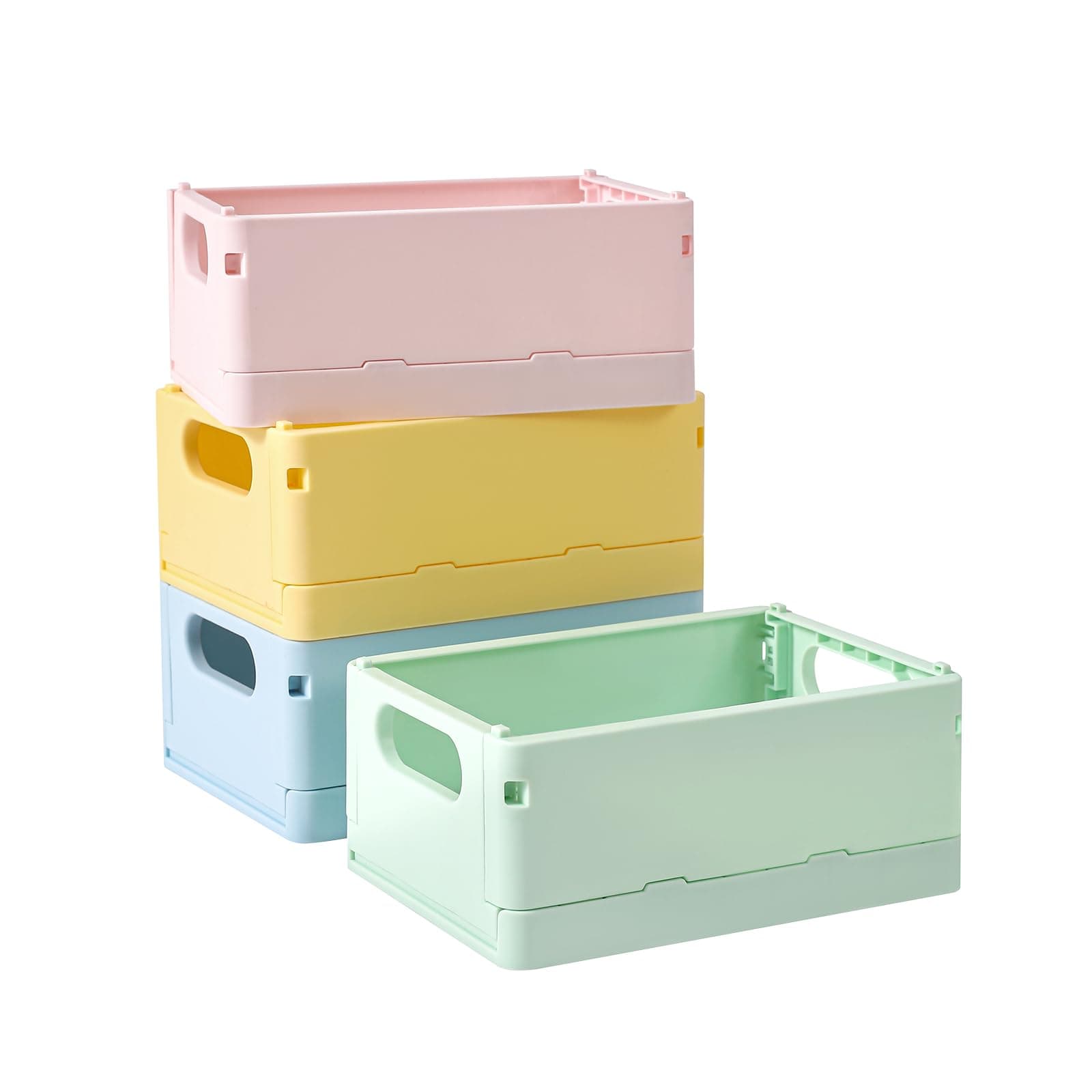 TRZZ4-Pack Mini Storage Crates Organizer, Collapsible Plastic Storage Basket with Space-Saving Design, Stackable Cute Bin for Office & Home Bedroom, Bathroom and Kitchen Storage Decor. (6.5"4.8"2.9")