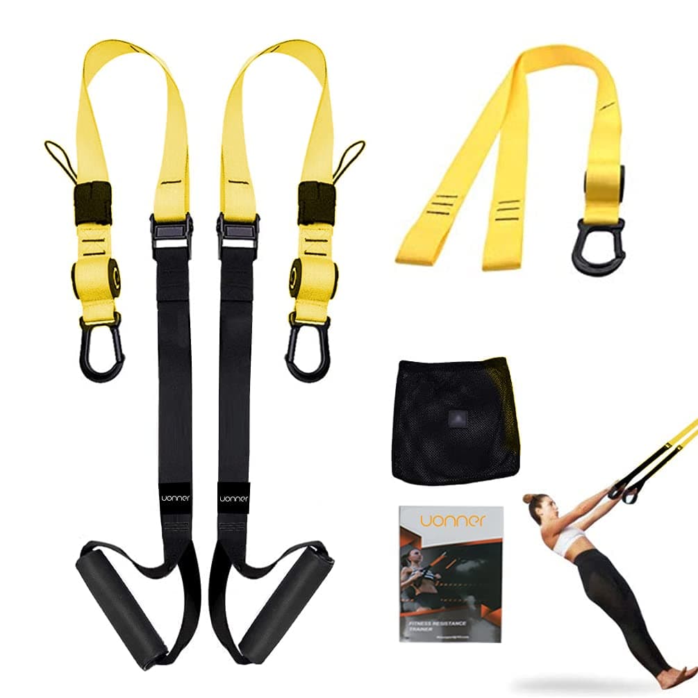 UONNER Suspension Trainer Kit Sling Training Strap System Bodyweight Home Resistance Kit with Handles Fitness Trainer with Workout Guide Perfect for Travel and Workout Outdoor Indoor and Outdoor Use