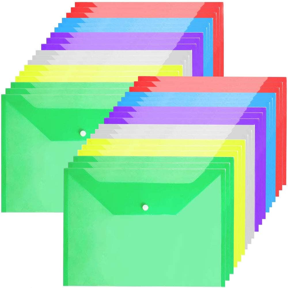 Plastic Wallets A4 File Document Folders with Popper(36 Pack)