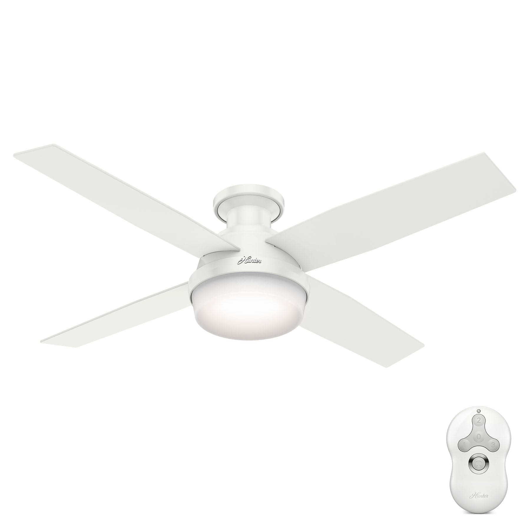 52 inch Indoor Ceiling Fan with LED Light and Remote Control - White Modern Ceiling Fan, Low Profile Mount, 4 Blades, For Bedroom, Living Room, or Kitchen, Quiet - Dempsey 59242, Fresh White