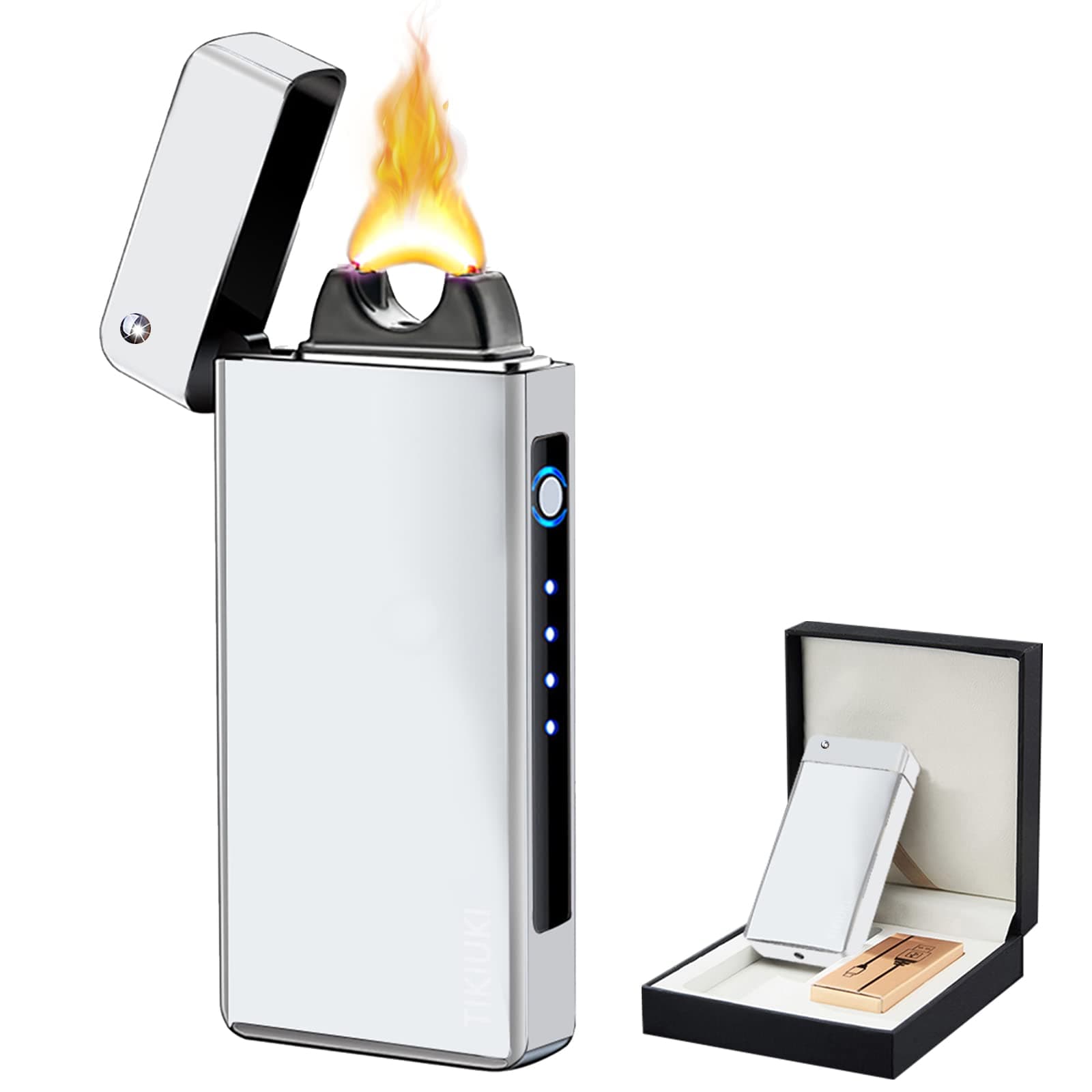 - Plasma Lighter Rechargeable, Windproof USB Lighters Arc Cool Lighter with Projection Stone, Visual Battery Auto-Off, Vintage Custom Lighters Design for Outdoor Camping Candle Gift（Silver）