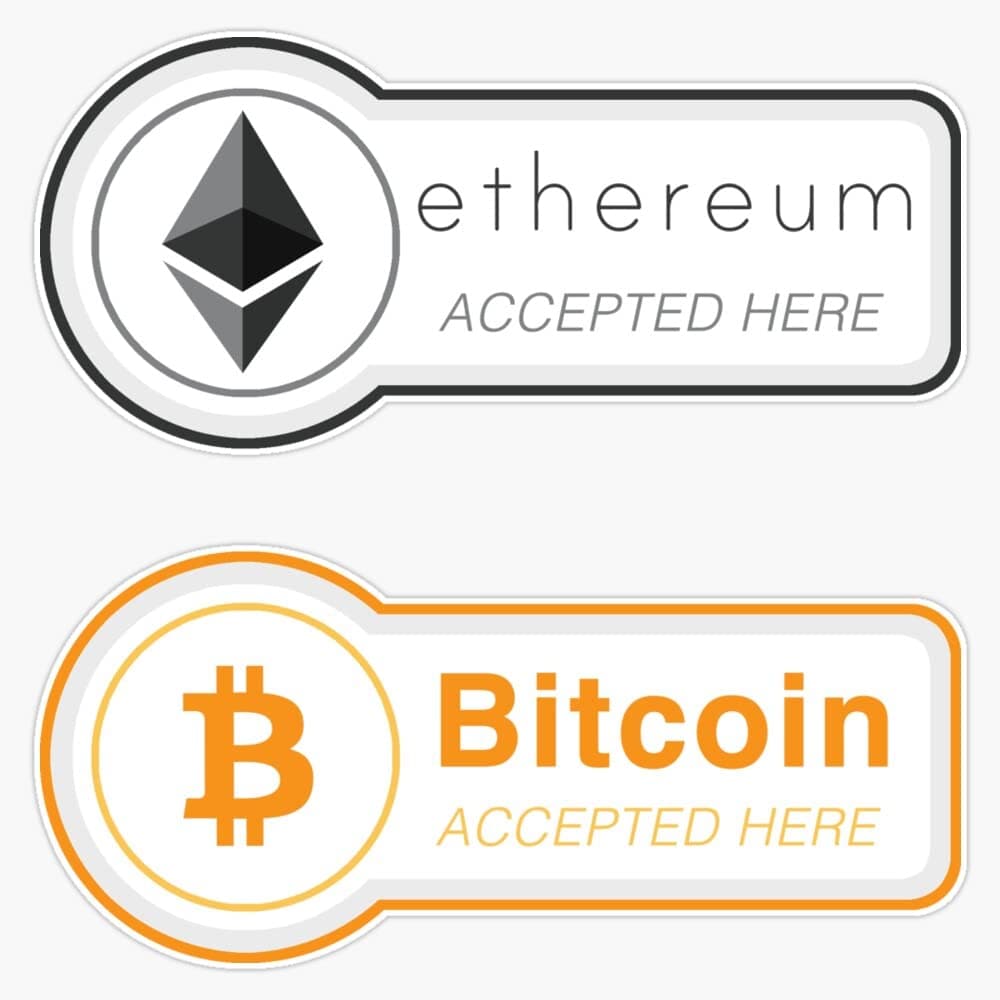 Accepted here (2 s): Ethereum & Bitcoin Sticker Vinyl Bumper Sticker Decal Waterproof 5inch