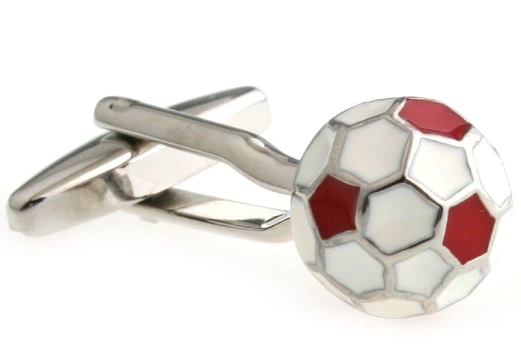 MRCUFF Presentation Gift Box Soccer Ball 3D Red White Pair Cufflinks & Polishing Cloth