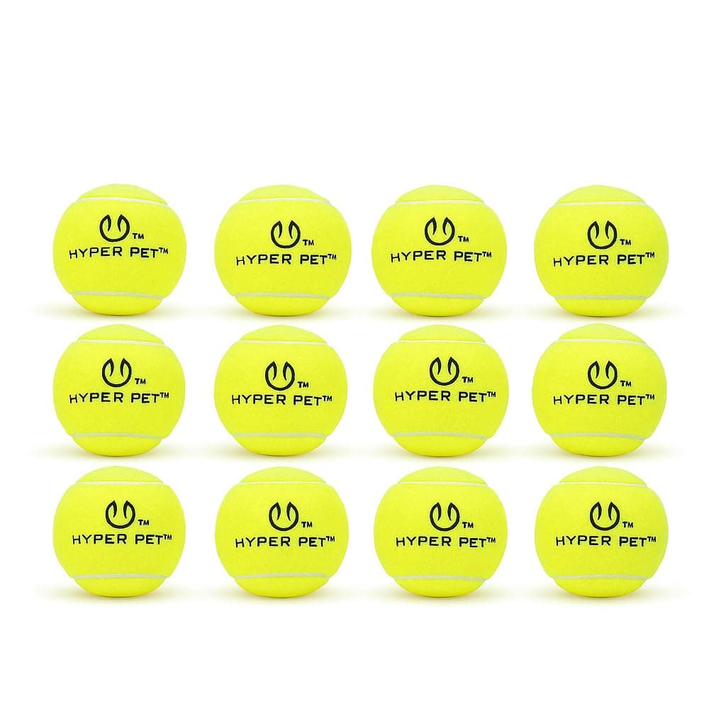 Hyper Pet Tennis Balls for Dogs - 12 Pack 2.5'' Durable Non-Toxic Outdoor Dog Toys Balls with Mesh Bag, for Fetch & Excercise, Medium to Large Breeds (Non Squeaky)