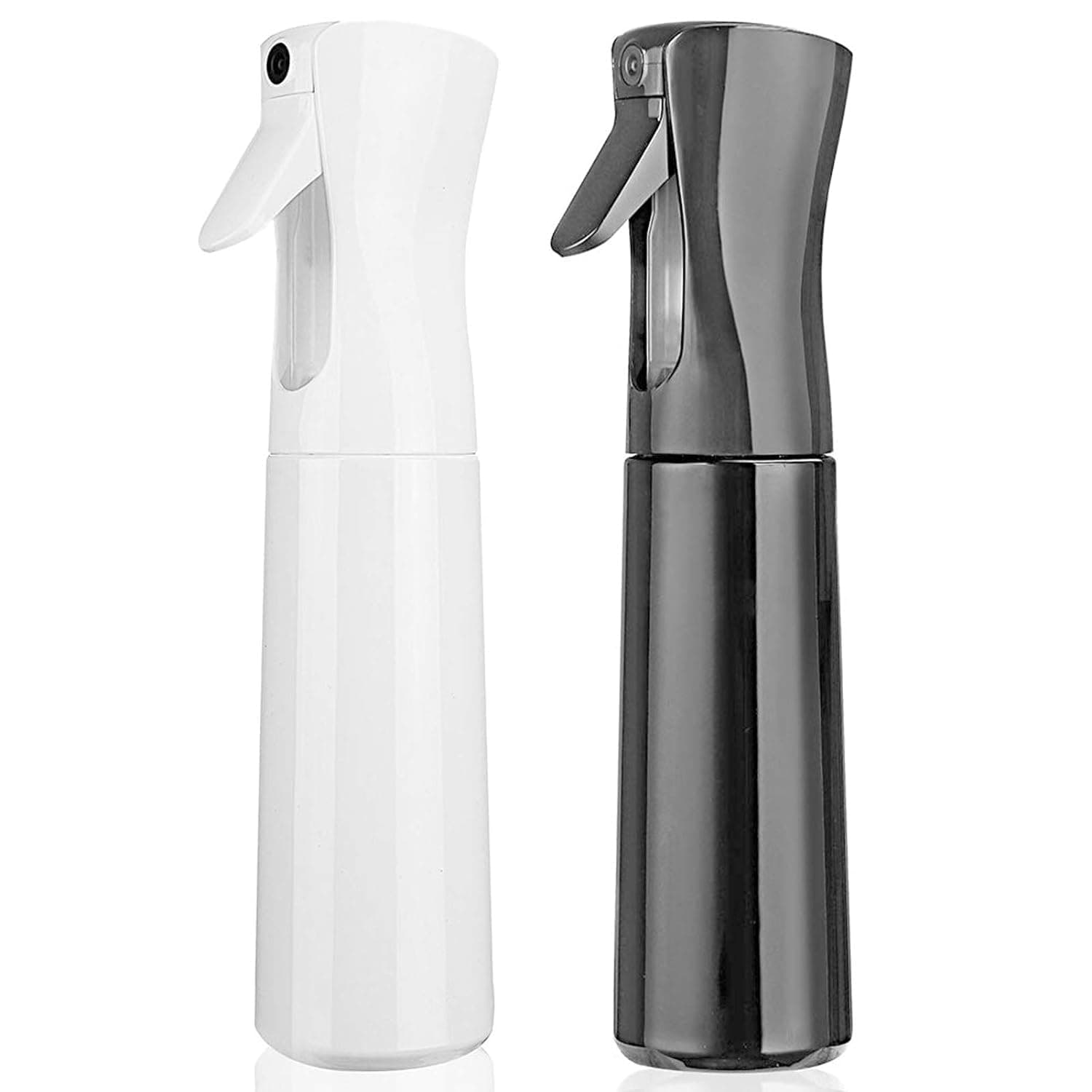 JAMUNESH ENTERPRISE Continuous Mist Spray Bottle 300ml Empty Ultra Fine Plastic Water Mist Sprayer – For Hairstyling, Cleaning, Salons, Plants, Essential Oil Scents & More (2 Pcs Black/White)