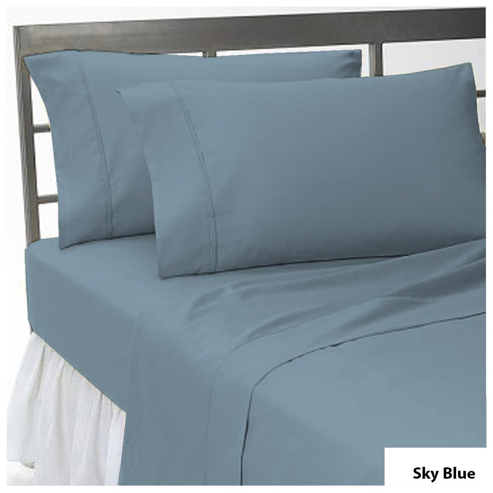 500 Thread Count 100% Egyptian Cotton 1 PC Fitted/Bottom Sheet Fit Upto 15" inches Extra Deep Pocket Solid (Full, Sky Blue).