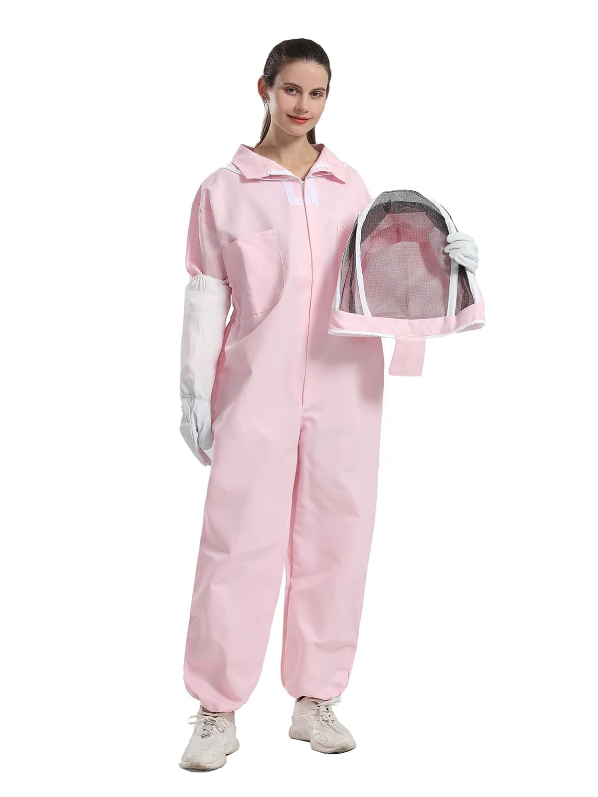 Women's Bee Suit for Sting Proof, Polycotton Ventilated Beekeeper Outfit with YKK Zipper, 1 Fencing Veil, 2 Gloves