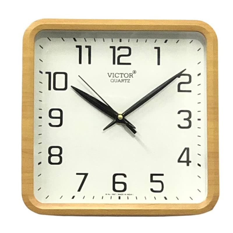 VICTOR Elegant Square Plastic Case Analog Home/Office Decor Wall Clock (Size: 24 x 5 x 24 CM | Color: Golden | Weight: 278 grm)