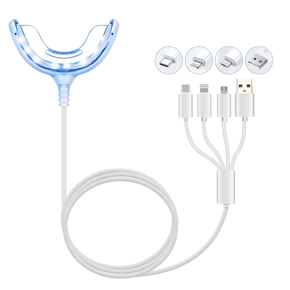 TOWODE Teeth Whitening Accelerator Light, 16x Blue LED Light Mouth Tray Teeth Whitening Enhancer Light Trays Connected with iPhone/Android/USB for Home Use