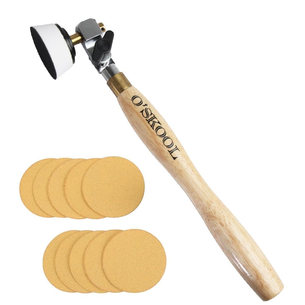 O'SKOOL 50mm Bowl Sander Tool with Rotatable Spindle Head,10 Assorted 50mm Discs kit for Woodturning, Bowls