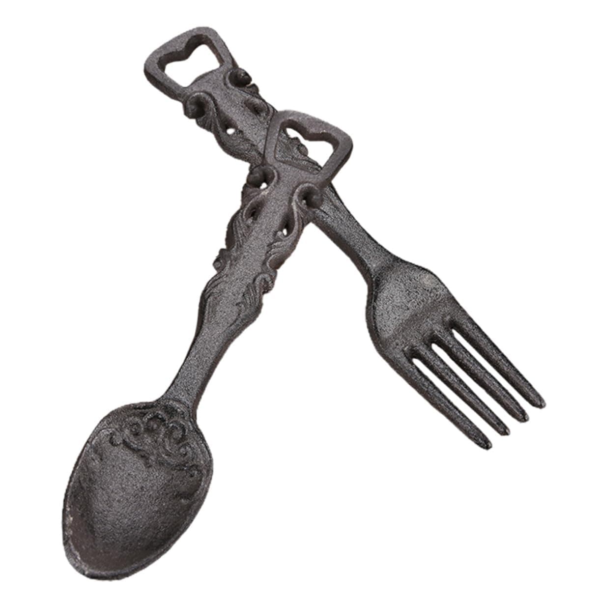 2PCS Vintage Iron Fork and Spoon Wall-mounted Bottle Opener Manual Beer Opener Bar Kitchen Decor Compact Design for Parties and Home Use