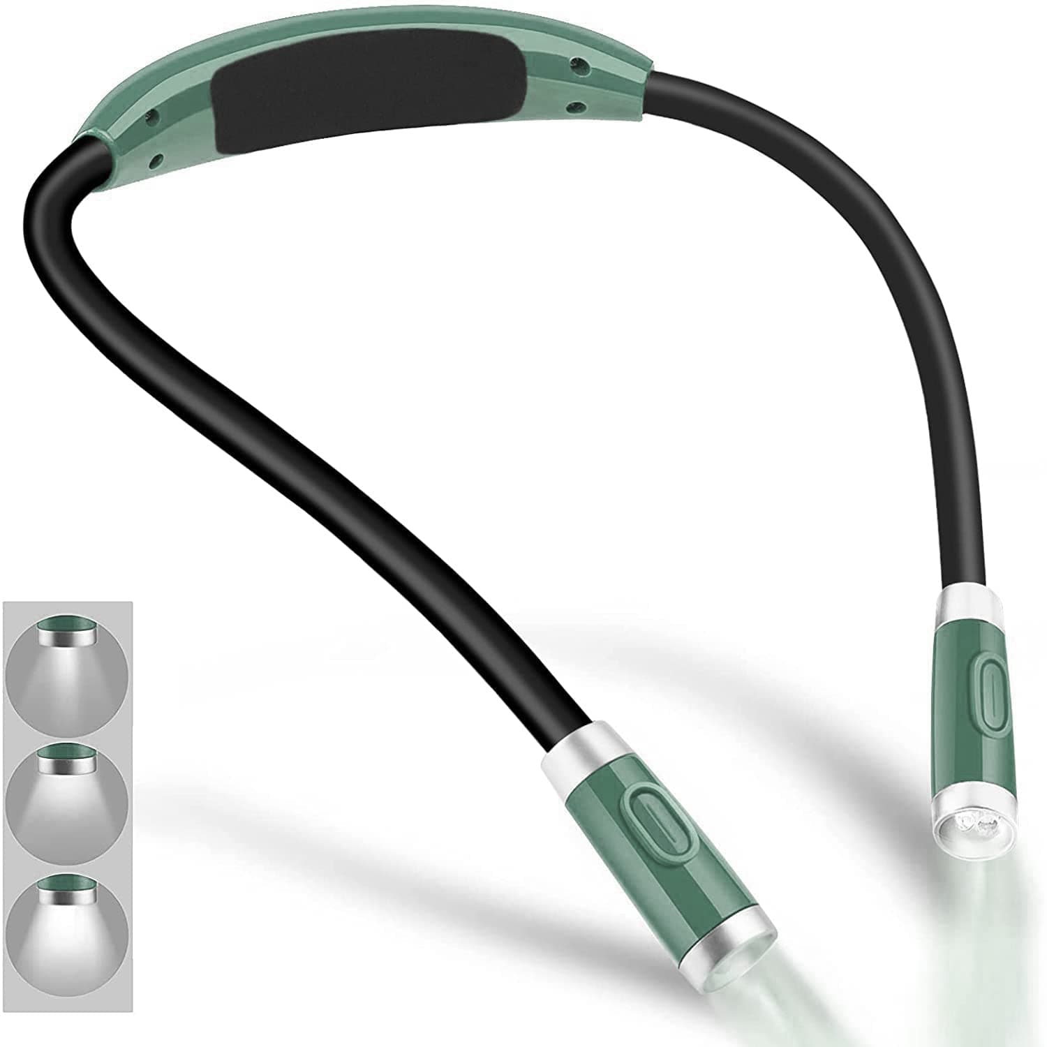 Rechargeable 4 LED Neck Reading Light, Book Lights for Reading in Bed, 3 Brightness Levels, Bendable Arms, Long Lasting. Perfect for Reading, Craft & Knitting (Army Green)