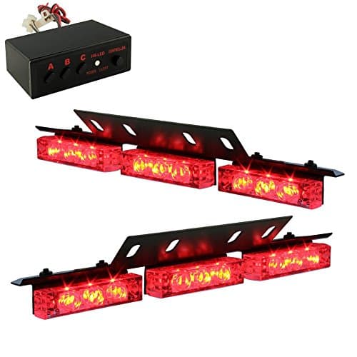 18 x Ultra Bright LED Emergency Warning Use Flashing Strobe Lights Bar For Windshield Dash Grille (18 Led, Red)