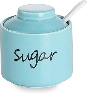 Ceramic Sugar Bowl with Lid and Spoon,Porcelain Sugar Pot,8oz (Turquoise)