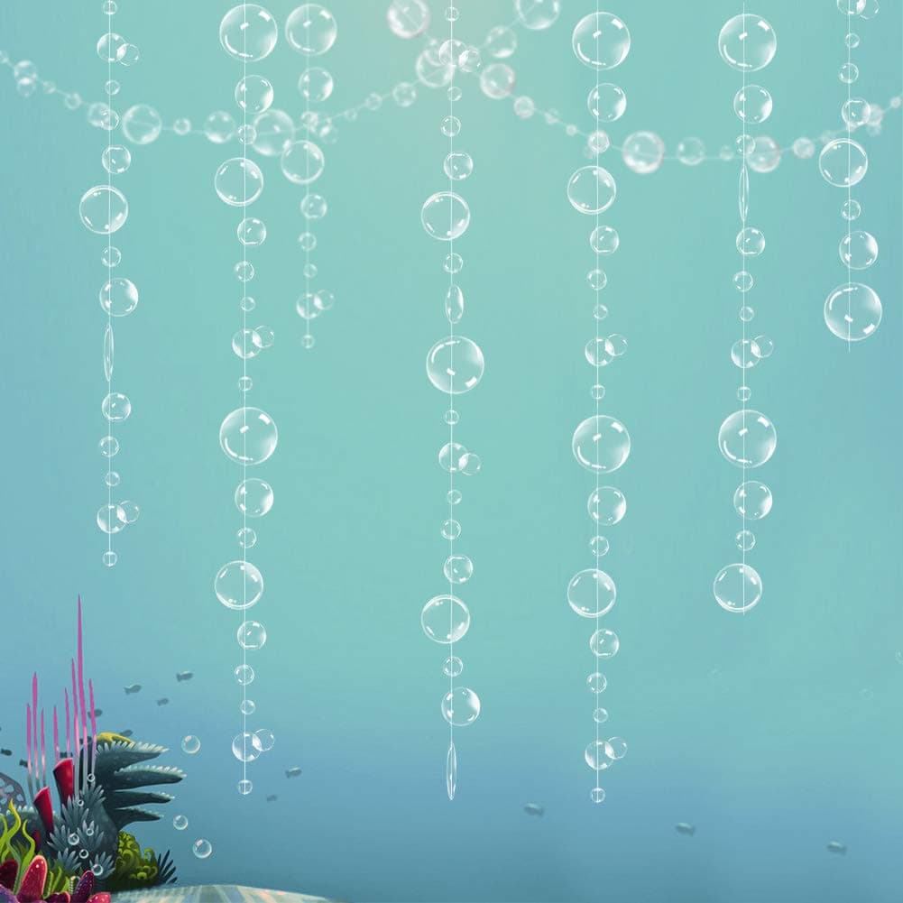 White Transparent Bubble Garlands for Party Decorations Hanging Floating Bubbles Cutout Streamer Background for Mermaid Under The Sea Birthday Home Kids Room Prom Wedding Baby Shower Decor (White)