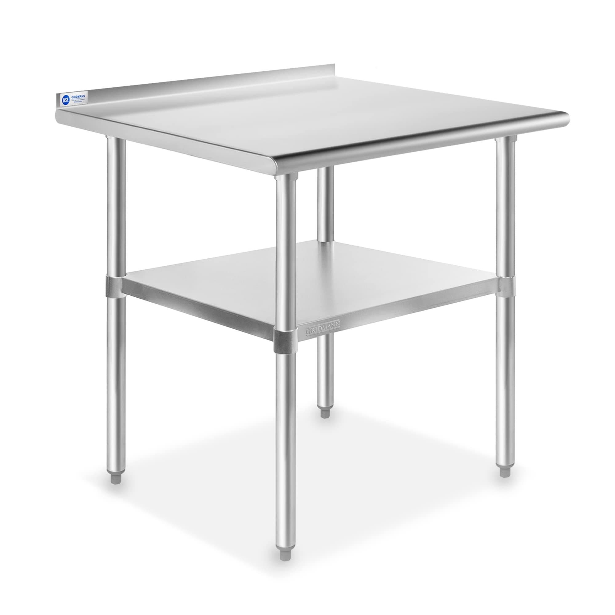 Stainless Steel Kitchen Prep Table 30 x 24 Inches with Backsplash & Under Shelf, NSF Commercial Work Table for Restaurant and Home