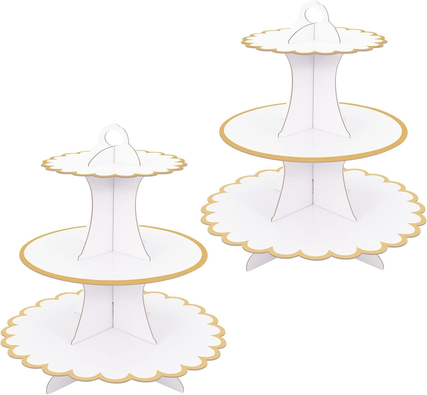 White Cake Stand, 2 Pack Cardboard Cupcake Stand, 3 Tier Dessert Holder, Round Tower Cake Stands for Afternoon Tea, Birthday, Party, Baby