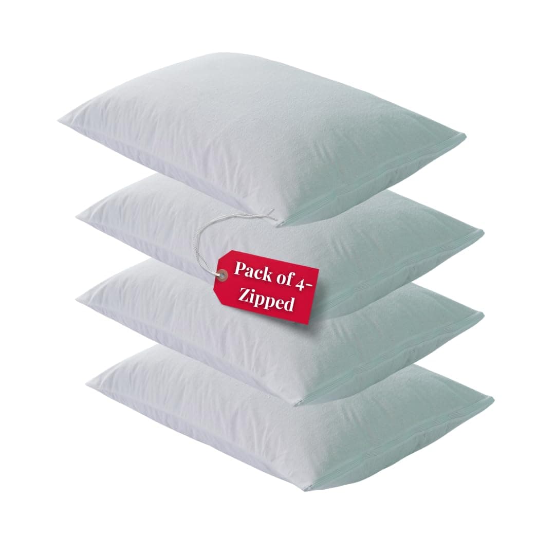 Terry Pack-4 Waterproof Pillow Protector - Soft and Comfortable Pillowcase Protectors - Anti-Allergy and Breathable Pillow Cover (4 x Terry-Zipped)