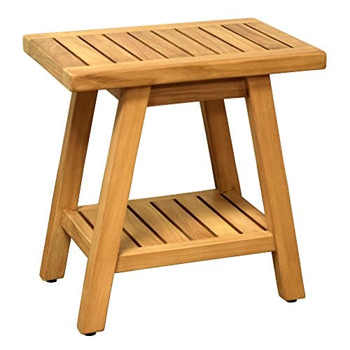 Asta Country Solid Teak Indoor Outdoor Shower/Bath/Spa Stool Bench, Side Table with Bottom Shelf, TB-113A