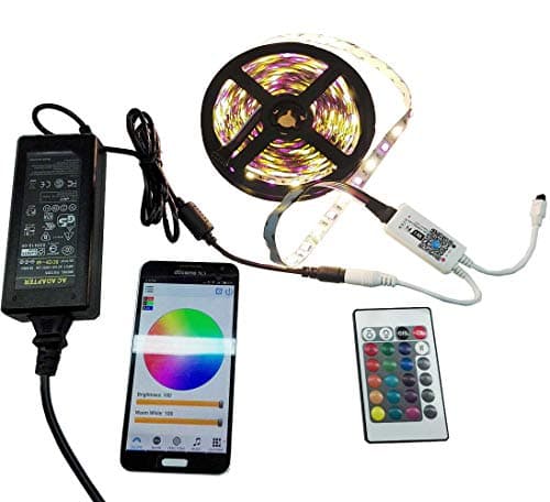 Firstsd 5M 16.4ft RGBWW Timer Music WiFi Control LED Strip Light 5050 RGB and Warm White Tape + WiFi Controller by iOS iPhone IPad Android Phone APP 24 Keys Remote +12V Power (Non-Waterproof Strip)