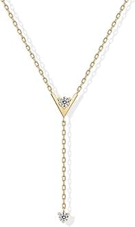 14K Gold Plated Simple Drop Lariat Necklace for Women with Cubic Zirconia | Dainty Necklace