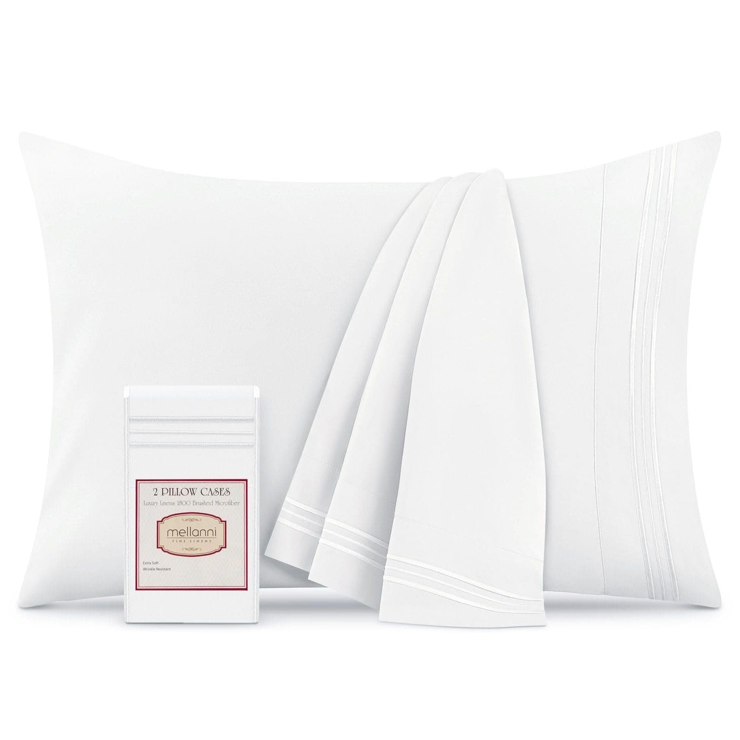 Mellanni Pillow Cases - Luxury, Extra Soft, Cooling Pillow Covers - 2 PC Iconic Collection Pillowcases - Envelope Closure (Standard/Queen 20" x 30", White)