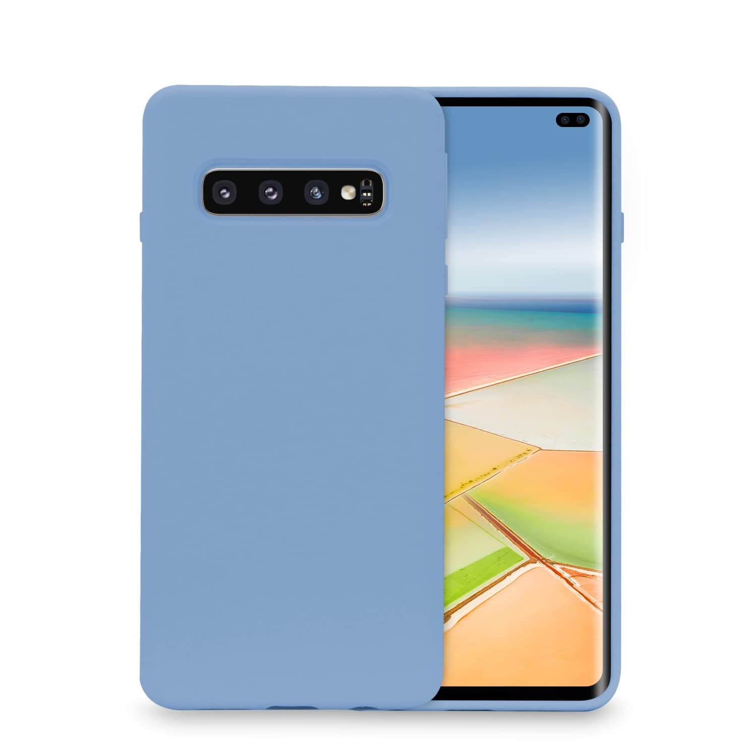 SYMOCASilicone Case Compatible with Galaxy S10 Plus Case 6.4 inches, Microfiber Cloth Lining Full Body Gel Rubber Cover (Jean Blue)