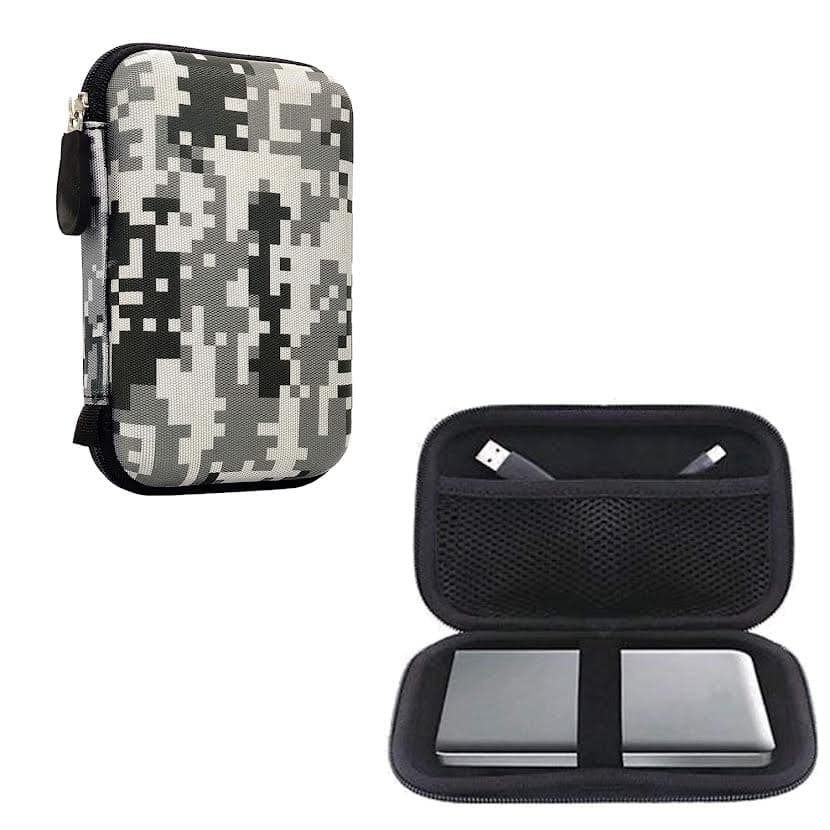 GadgetBite Hard Disk Case External Printed Hard Drive Disk Enclosure Portable Carrying EVA Case Cover Pouch Casing for 2.5-Inch Hard Drive (White & Black Pixelated)