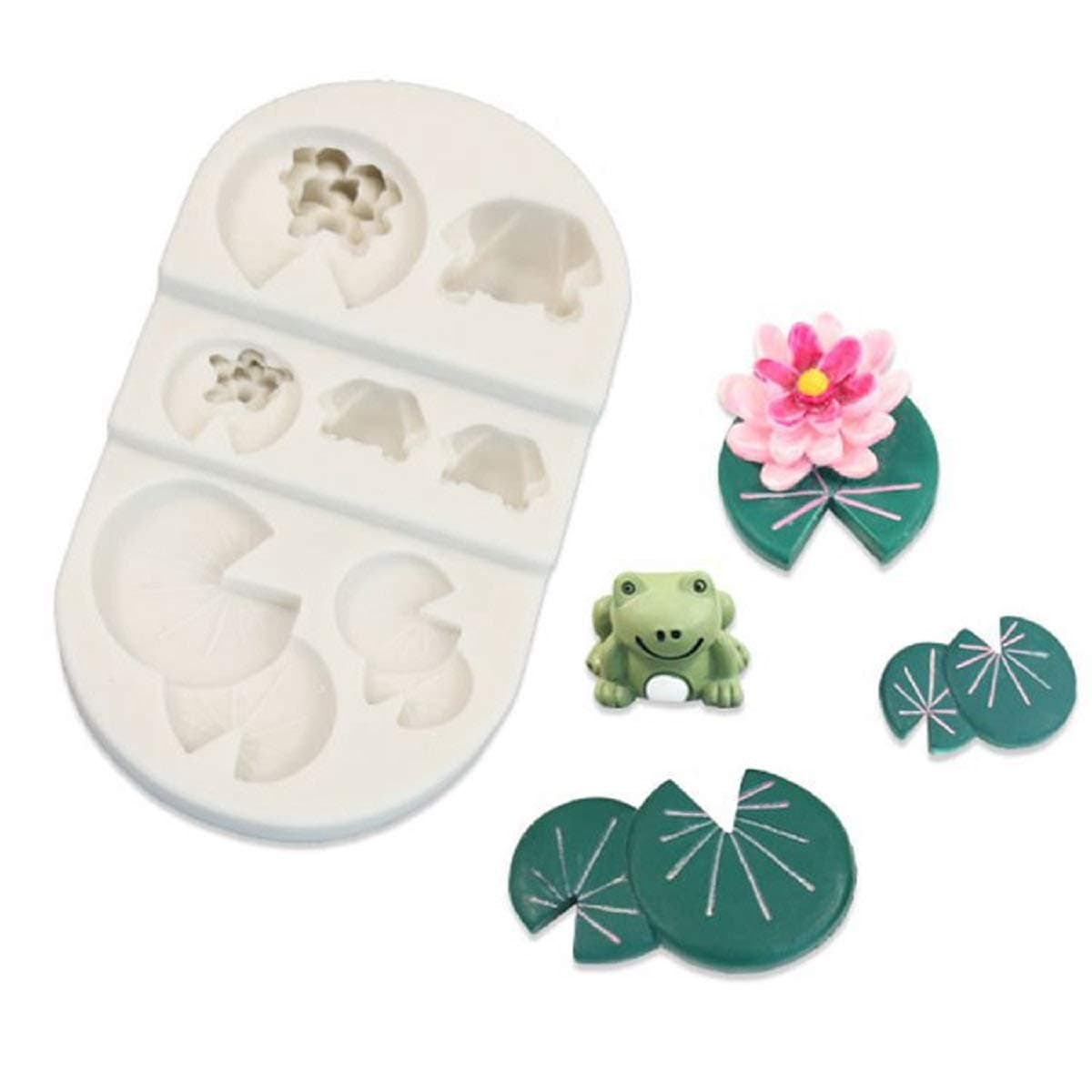 Lotus Leaf Frog Silicone Mold Cupcake Decoration Mold Cake Decorating Baking Mold Chocolate Candy Molds Sugarcraft Fondant Mold DIY Polymer Clay Crafting Resin Mold