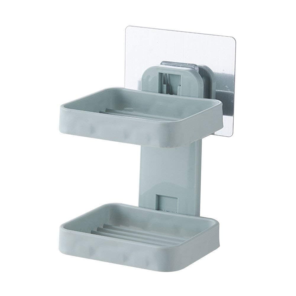 Onmall Multipurpose Plastic Double Layer Soap Dish Holder with Suction Cup (Multicolour, Medium)