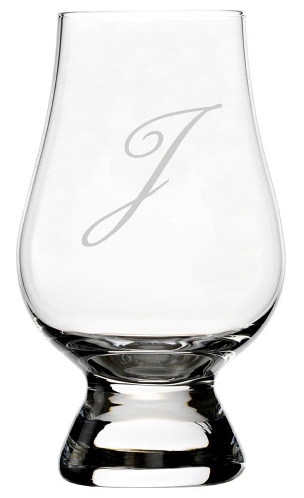Bix Script Etched Monogram Crystal Whisky Glass (Letter J) compatible with The Glencairn Glass Accessories