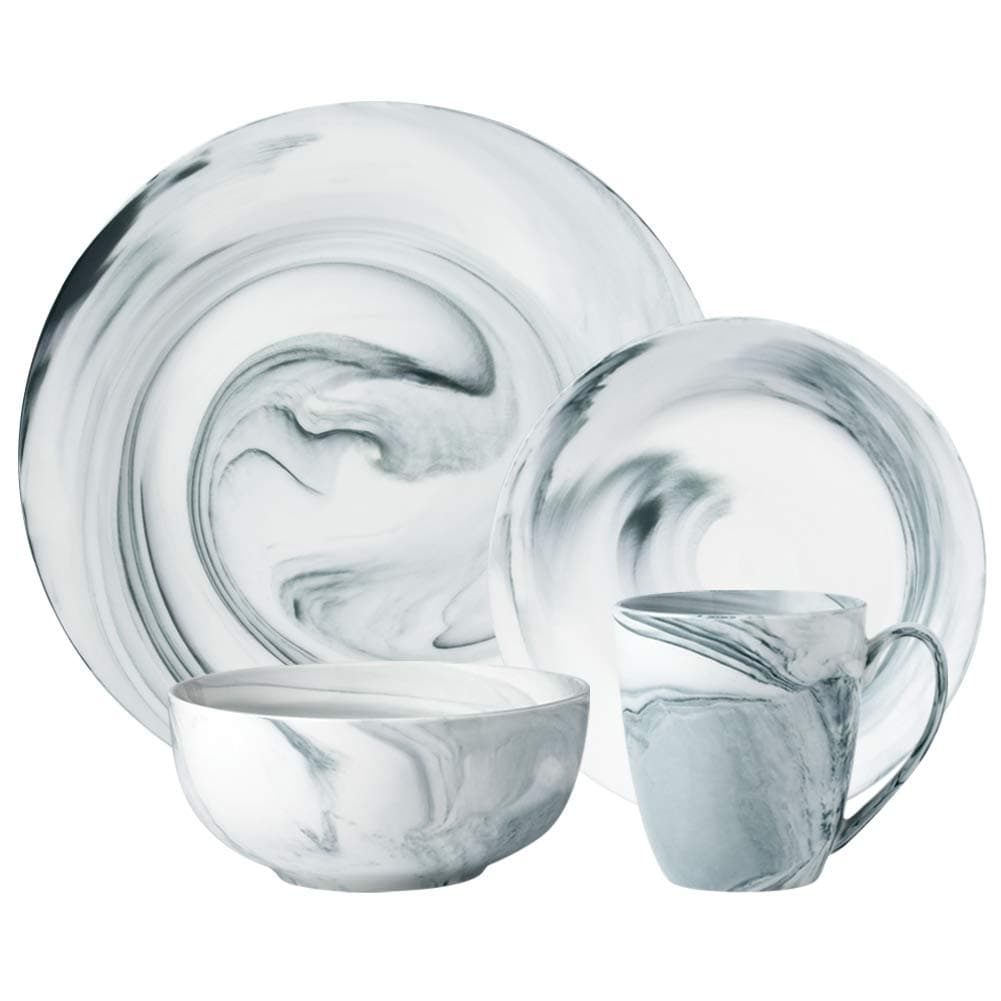 Hoomeet Marble 16-Piece Dinnerware Set, Service for 4 (Grey)