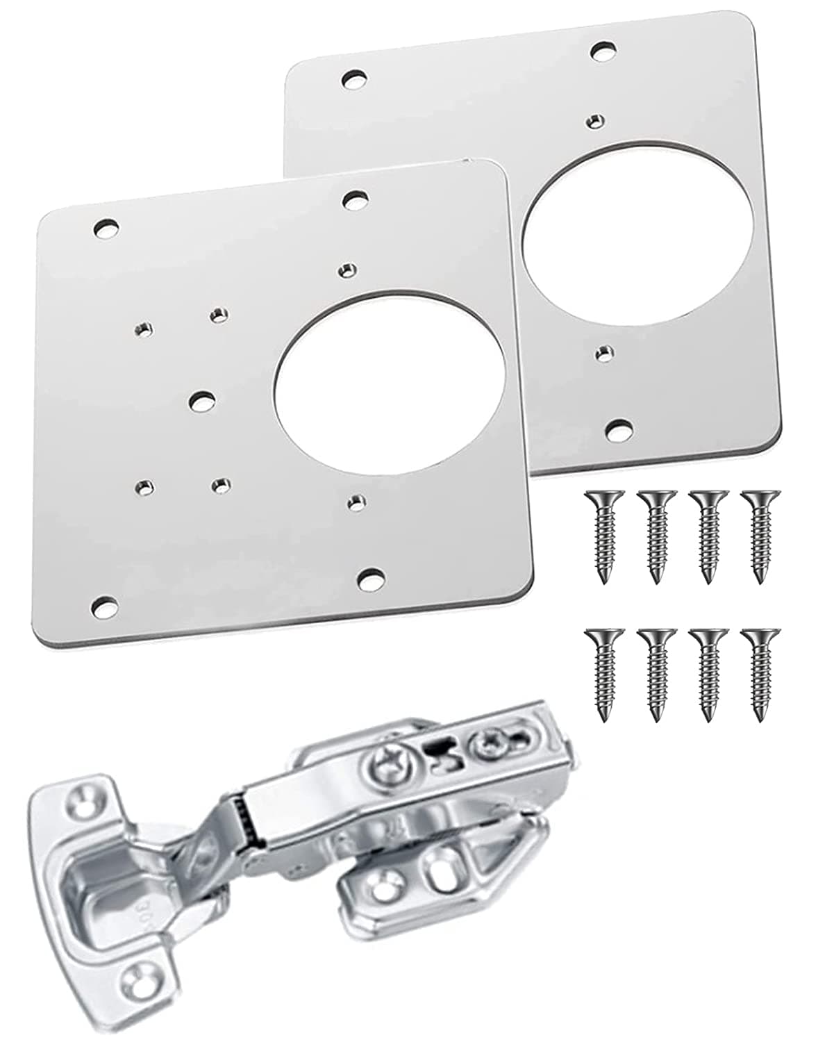 Hinge Repair Plate, Easy Mounting Concealed Cabinet Hinge with Mounting Screws and Hinge, Stainless Steel Plate Repair Accessory for Cabinet Furniture Drawer Window Door (3 PCS)
