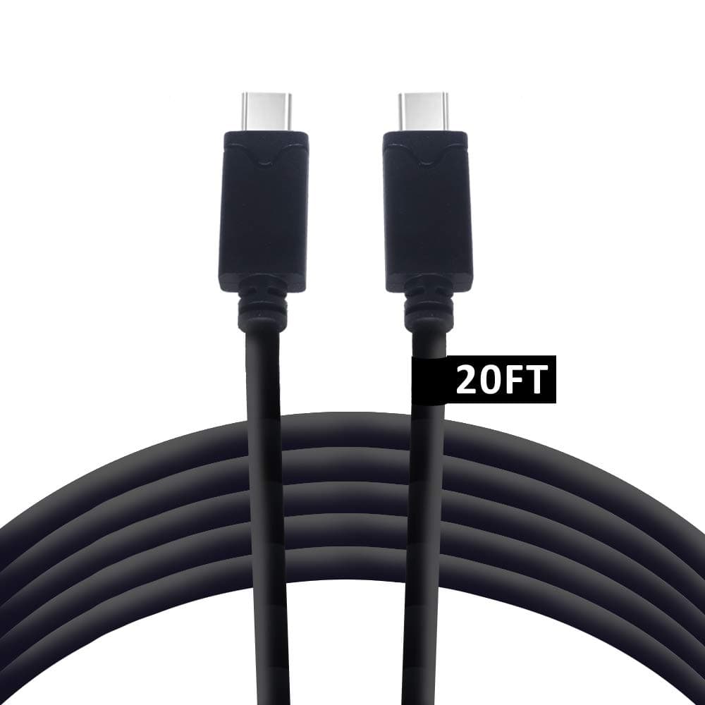 20 Foot Vebner USB-C to USB-C 2.0 Cable (Black) - Charge Cable [2.9A] Compatible with MacBook Pro, iPad Pro/MacBook Air, Galaxy S9/S8 Plus, Pixel 2 and Other Compatible Devices