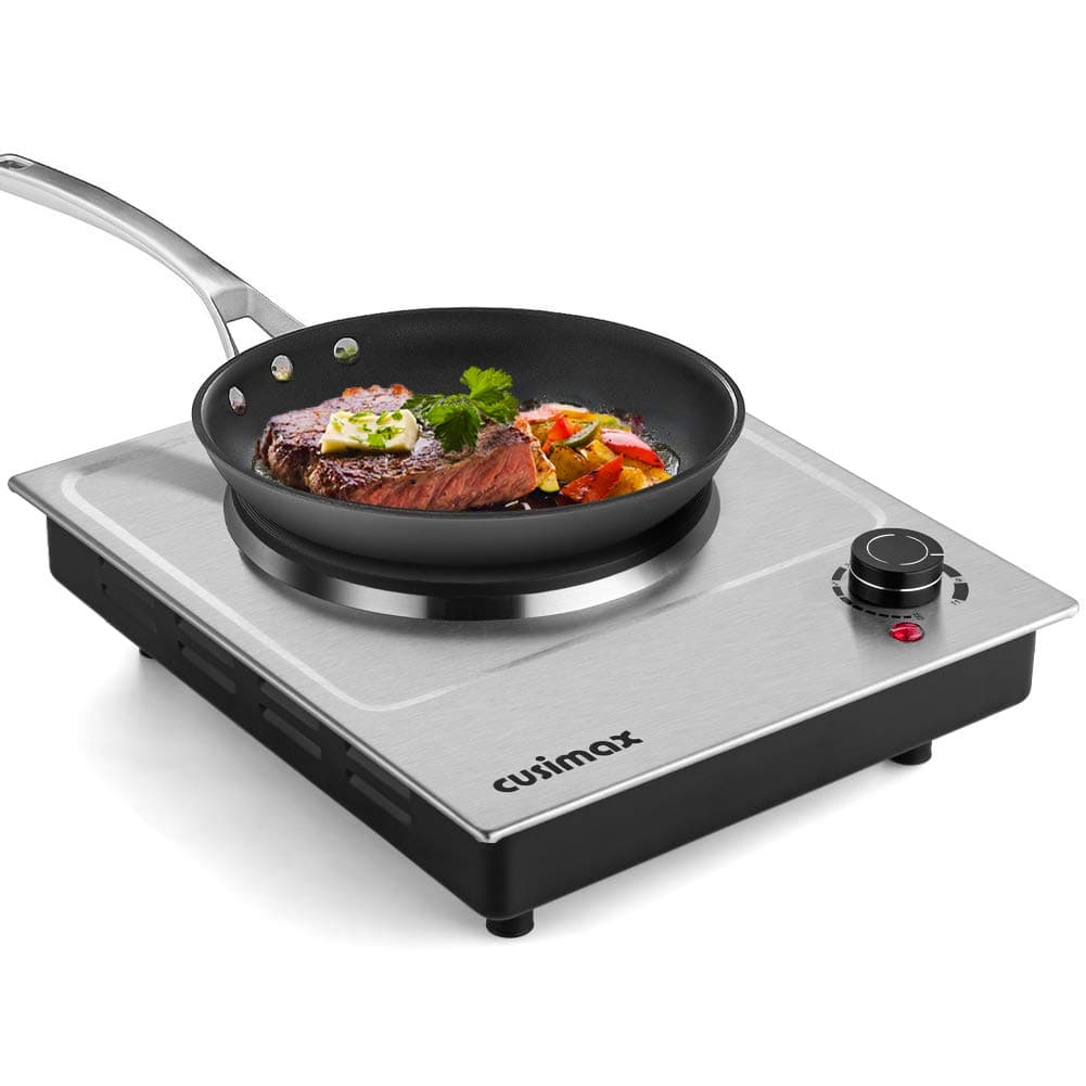 CUSIMAX Electric Hot Plates, 1500W Single Burner, Hot Plate for Cooking Electric Burner, Portable Countertop Burner, 7.4 "Stainless Steel Embedde Burner, For Home/Office/RV/Camp, Easy to Clean