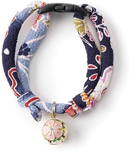 Chirimen Plum Blossom Cat Collar (Blue)