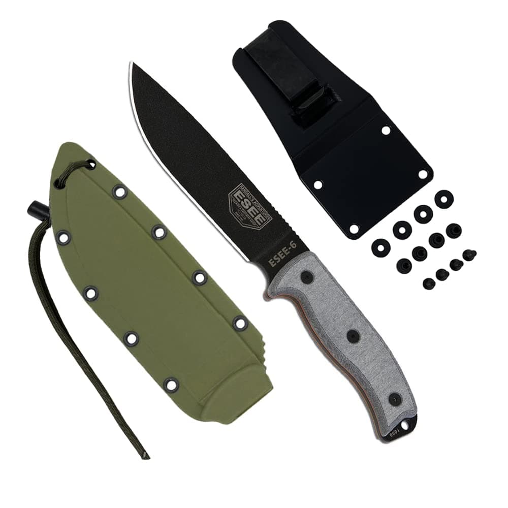 Knives 6P Fixed Blade Knife w/Molded Polymer Sheath (Black Blade/OD Green Sheath)