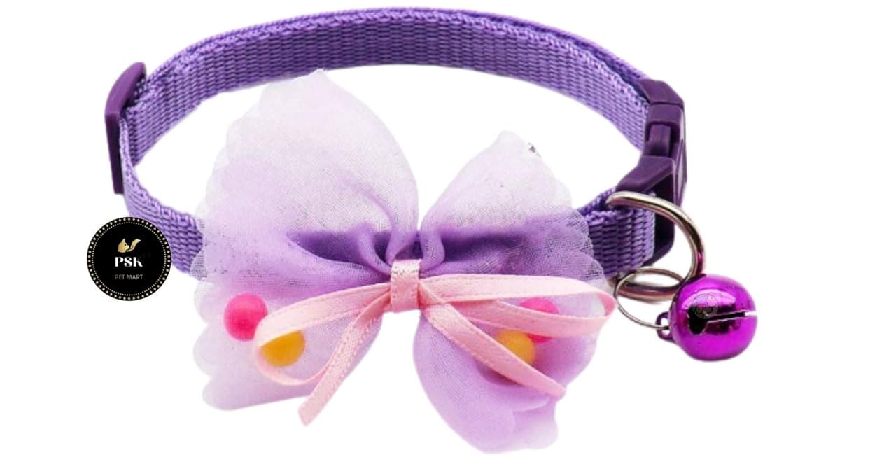 PSK PET MART Adjustable Cat Collars Cute Bow-tie with Bell Safety Identification Collars for Puppy Kitten and Small Pets Polyester Nylon (Purple)