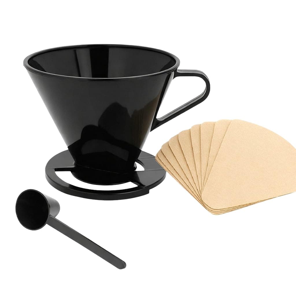 Single Cup Pour Over Coffee Dripper with Scoop & 10 Filters – #2 Cone Style Manual Brewer, BPA-Free Plastic, Portable Dishwasher Safe Coffee Maker