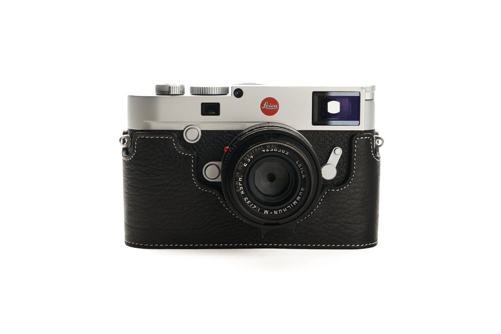 Leica M10 Case, BolinUS Handmade Genuine Real Leather Half Camera Case Bag Cover for Leica M10 Camera with Hand Strap - Black