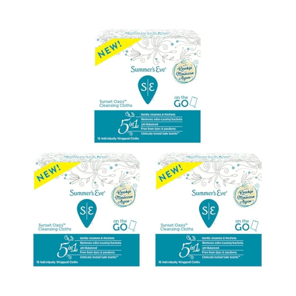 Summers Eve Cleansing Cloths 16 Count Sunset Oasis (3 Pack)