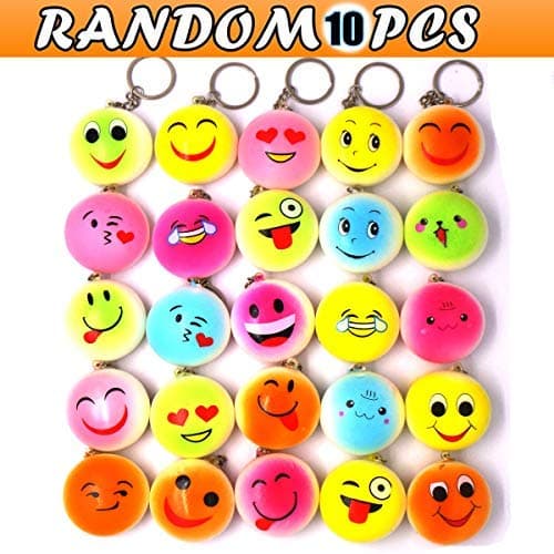 Squishy Emoji Keychain, Mini Soft Mochi Squishy Toys for Easter Theme Party Favors, 10PCS Random Fidget Keychain Decoration Toys for Easter Eggs