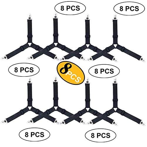 RAVCON Bed Sheet Fasteners,8 Pack Elastic Bed Sheet Holder Straps Adjustable Triangle Heavy Duty Elastic Sheet Band Straps Gripper Holder Clip for Fitted Bed Sheets Mattress Pad Covers Sofa Cushion
