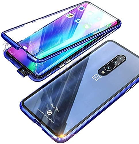 Compatible with OnePlus 7T 7 Pro case,Slim Magnetic Adsorption Metal Frame Clear 9H Double Side Tempered Glass Hard Back Shockproof Scratch Resistant 360° Full Protection Case