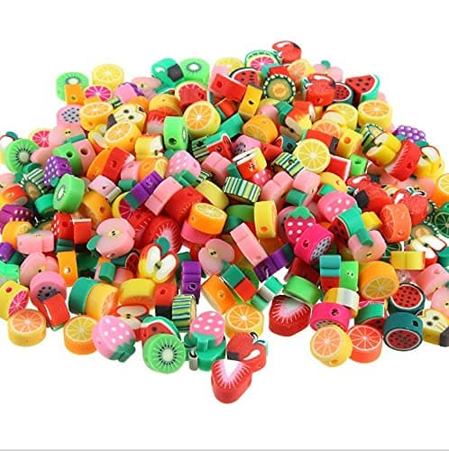 Fruit Butterfly Evil Eye Beads 10mm Polymer Clay Color Mixed DIY Flower Heart-Shaped Beads for Necklace Bracelet Jewelry Handmade Making Accessories-100pcs Fruit