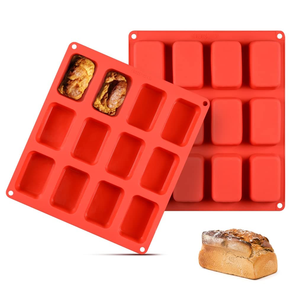 CAKETIME Silicone Mini Loaf pan, Mini Bread Pan Brownie Pan, 12 Cavities Nonstick Food Grade for Baking Mini Bread, Brownie, Cornbread, Cheesecake and Chocolate (2 Pack)