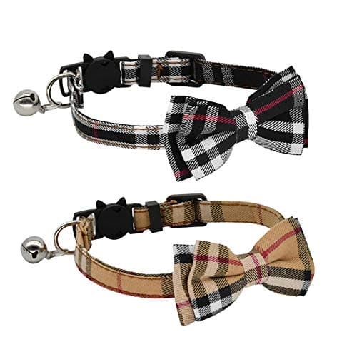 CHUKCHI 2 Pack/Set Cat Collar Breakaway with Cute Bow Tie and Bell for Kitty and Some Puppies, Adjustable from 7.8-10.5 Inch (Black+Brown)