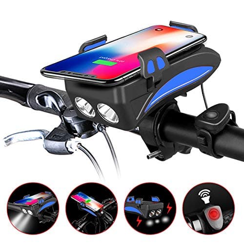 Bike Front Light 400 Lumen 3 Modes LED Headlight 4 in 1 with Horn Phone Holder 4000mAh Rechanger Power Bank Bicycle Set for 4.0 to 6.0 inches