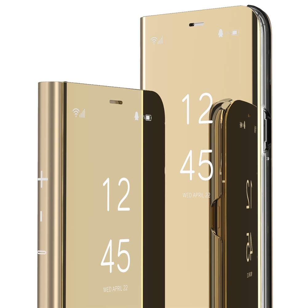 MRSTERUS case for Redmi Note 8 Pro case Luxurious Mirror Design Transparent Vision Plating Layer Bracket Prevent Scratches Full Body Protective Cover Ultra-Thin for Redmi Note 8 Pro:Golden QH